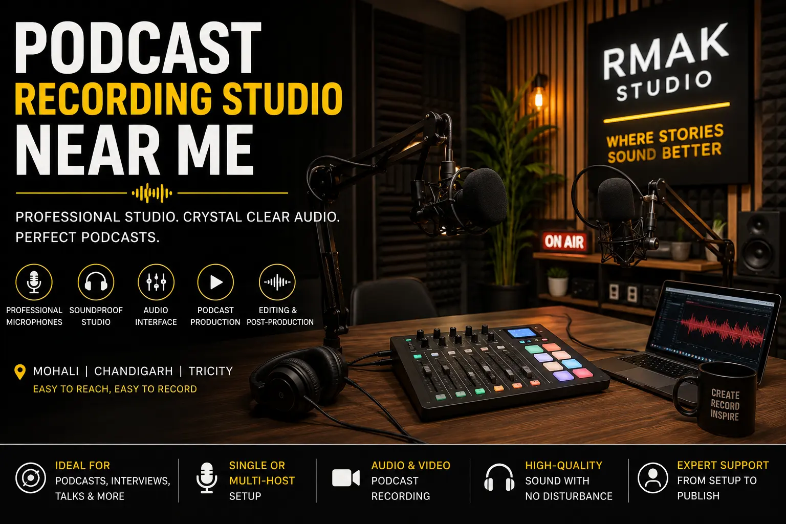 Podcast Recording Studio Near Me with professional podcast setup in Mohali